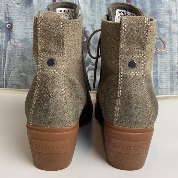 Sorel Toronto Lace-up Suede Wedge Bootie Green Tan Size 7 Winter Waterproof - Picture 5 of 15